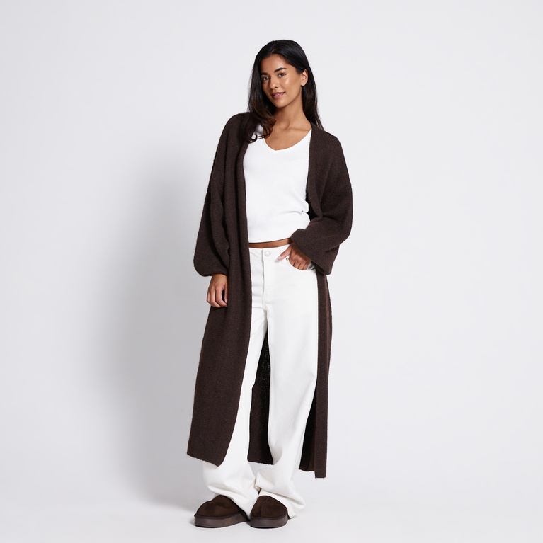Long open knit cardigan "Alana" Brown